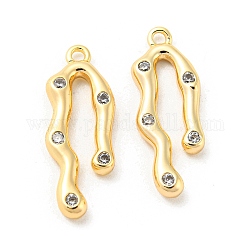 Brass Micro Pave Cubic Zirconia Pendants, Real 18K Gold Plated, 20x7.5x2mm, Hole: 1.2mm