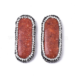 Synthetic Coral Cabochons, with Polymer Clay Rhinestone, Oval, FireBrick, 45x18.5x7mm