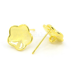 Brass Stud Earring Findings, Golden, Size: about 11mm wide, 11.5mm long, pin: 0.8mm thick