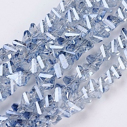 Galvanisieren Glasperlen, Mit Perlglanz plattiert, facettiert, Dreieck, Stahlblau, 4.5x5x6 mm, Bohrung: 1 mm, ca. 100 Stk. / Strang, 13.7 Zoll (35 cm)
