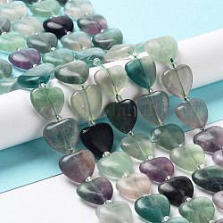 Natürlichen Fluorit Perlen Stränge, mit Glasperlen, Herz, 14~15x15x6~6.5 mm, Bohrung: 1.4 mm, ca. 23~24 Stk. / Strang, 14.57'' (37 cm)