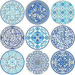 Benecreat 9 Stück blau-weiß bedrucktes Korkkissen, 4 Zoll große, runde, saugfähige Getränkeuntersetzer für Tassen und Tassen, Büro, Küche, 0.5 cm dick