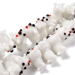 Fili di perline murano fatto a mano, cane cartone animato, bianco, 9.5~10.5x17~19.5x13~14mm, Foro: 1.5 mm, circa 25pcs/filo, 10.24 pollice (26 cm)