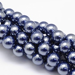Fili di perline con guiscio, tondo, blu di Prussia, 8mm, Foro: 1 mm, circa 49pcs/filo, 16 pollice