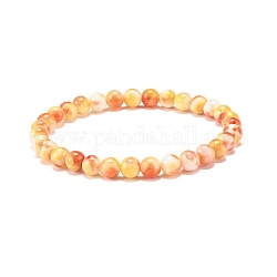 Bracelet extensible de perles rondes en jade blanc naturel, bijoux en pierres précieuses pour femmes, orange, diamètre intérieur: 2-1/4 pouce (5.6 cm), perles: 6.5 mm