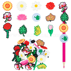 Delorigin 72 Stück 12 Stil-PVC-Strohanhänger im Cartoon-Stil, dekorative Stiftklammern, Blumen-und Blatt, Mischformen, 18~39x12.5~30.5x2.5~3.5 mm, Innendurchmesser: 7 mm, 6pcs / style