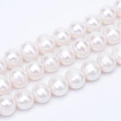Brins de perles de culture d'eau douce naturelles, ronde, floral blanc, 8~9mm, Trou: 0.8mm, Environ 52 pcs/chapelet, 15.7 pouce