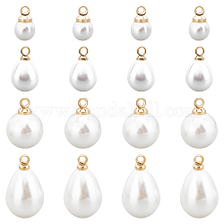 Chgcraft 40 pz 2 pendenti di perle imitazione plastica abs, con accessori di ottone, drop & round, vero placcato oro 18k, 10~17.5x6~10x6~10mm, Foro: 1.6 mm, 2 stile, 10pcs / style, 40 pc