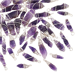 DICOSMETIC 40Pcs 2 Styles Rough Natural Amethyst Pendants, with Silver Tone Copper Wire Wrapped, Nuggets Charm, 21~31.5x7~12x6~10mm, Hole: 2.5~3.5mm, 20pcs/style