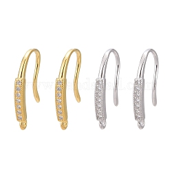 925 Sterling Silver, with Micro Pave Cubic Zirconia Earring Hooks, Mixed Color, 15.5x2mm, Hole: 1mm, Pin: 0.8mm