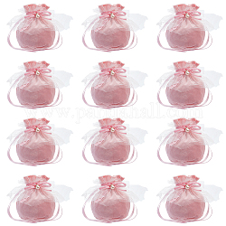 Nbeads 12pcs bolsas de regalo con cordón de joyería de terciopelo, con perla de imitación de plástico e hilo blanco, bolsas de dulces de favor de la boda, rosa, 14.2x14.9x0.4 cm