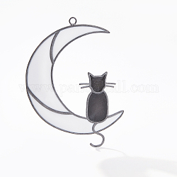 CREATCABIN Cat on The Moon Suncatcher Ornament Decor Cat Window Hangings Ornament Cat Memorial Gifts Decoration for Cat Lovers Mom Daughter Friends Family Halloween Christmas 4.13 x 5.91 Inch