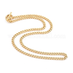 Brass Curb Chain Necklaces, with 304 Stainless Steel Toggle Clasps, Golden, 18.11 inch(46cm)