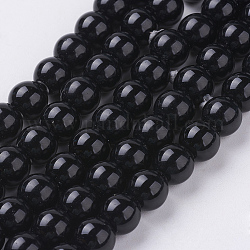 Cuentas sintéticas piedras negras hebras, teñido, redondo, negro, 8mm, agujero: 1 mm, aproximamente 25 pcs / cadena, 7.8 pulgada