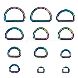 12 Stück 6 Stile Eisen D-Ringe, Schnallenverschlüsse, für das Gurtband, Umreifungsbeutel, Bekleidungszubehör, Regenbogen-Farb, 2pcs / style