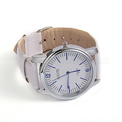 Herren Puder Leder Quarz Armbanduhren, mit Platin-Ton-Legierung Uhrkopf, weiß, 240x18~19 mm, Uhr-Kopf: 47x42 mm