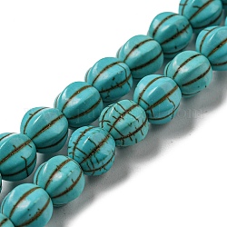 Teints perles synthétiques turquoise brins, perles de citrouille, 7~7.5x7x8mm, Trou: 1.4mm, Environ 56 pcs/chapelet, 16.30 pouce (41.4 cm)