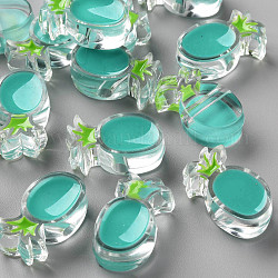 Perles acryliques émail transparent, ananas, turquoise foncé, 25x15x9mm, Trou: 3.5mm