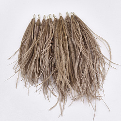 Gland de plumes d'autruche grand pendentif décorations, avec les accessoires en laiton, or, chameau, 130~170x4mm, Trou: 1.6mm