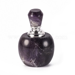 Bouteille de parfum améthyste naturelle, avec tube de verre et laiton, 63~65x40.5~41x33~33.5mm, capacité: 2 ml (0.07 oz liq.)