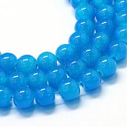 Выпечки окрашены имитация нефрита стекловолокна круглый шарик, Плут синий, 10~10.5 мм, отверстие : 1.5 мм, около 85 шт / нитка, 31.4 дюйм