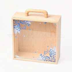 Boîte de rangement en bois, avec couvercle transparent en acrylique, carrée, bleu, 2.25x8.5x26 cm