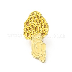 Pilz Mädchen Emaille Pin, niedliches Abzeichen aus vergoldeter Legierung für Rucksackkleidung, leichtes Khaki, 30x15x1.5 mm