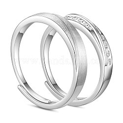Shegrace ajustable 925 anillos de dedo de pareja de plata esterlina, platinado, Platino, 19 mm y 17 mm, 2 PC / sistema