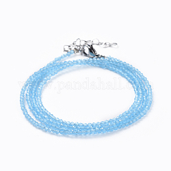 Bracelet en perles oeil de chat, quatre boucles, avec 304 fermoir mousqueton en acier inoxydable et une rallonge de chaîne en forme de cœur, facette, ronde, lumière bleu ciel, 28 pouce (710 mm)