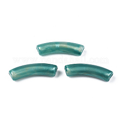 Perles acryliques opaques, Couleur de deux tons, avec de la poudre de paillettes, tube incurvé, vert de mer clair, 32x10x8mm, Trou: 1.8mm, environ 345 pcs/500 g