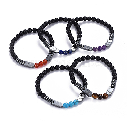 Natural Black Agate(Dyed) & Mixed Stone Beads Stretch Bracelets, with Non-Magnetic Synthetic Hematite Beads, 2 inch(5.2cm)