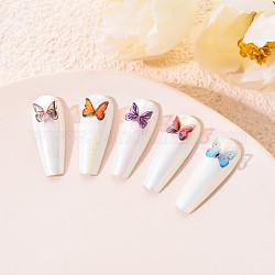 Ciondoli per unghie a farfalla in resina 3d, disegno di nail art, accessori per strumenti per manicure per decorazione nail art, colore misto, 6~7x7~8x3mm, 100pcs/scatola