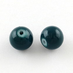 Painted Glass Bead Strands, Baking Paint, Round, Teal, 10mm, Hole: 1.3~1.6mm, about 80pcs/strand, 31.4 inch
