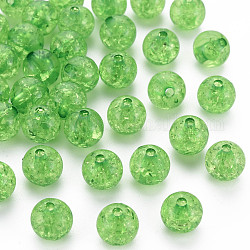Perles en acrylique transparentes craquelées, ronde, verte, 10x9mm, Trou: 2mm, environ940 pcs / 500 g.