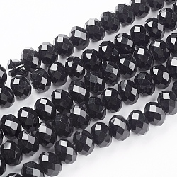 Perles de verre rondelles facettées faites à la main, pour bricolage, noir, 6x4mm, Trou: 1mm, Environ 90~93 pcs/chapelet