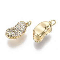 Brass Micro Clear Cubic Zirconia Charms, Peanut, Nickel Free, Real 18K Gold Plated, 11x5.5x5mm, Hole: 1.5mm, Jump Ring: 3x0.6mm, 1.5mm inner diameter