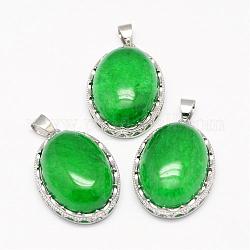 Natural Malaysia Jade Pendants, with Brass Findings, Oval, Platinum, 30x21x10~11mm, Hole: 6x4mm