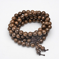 5-Loop-Wrap-Stil buddhistischen Schmuck, Sandelholz Mala Perlen Armbänder / Halsketten, Runde, Kamel, 31-1/4 Zoll (88 cm)