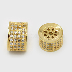 Brass Micro Pave Cubic Zirconia Beads, Hollow, Column, Golden, 10x7.5mm, Hole: 1.5mm