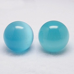 Cat Eye Sphere Ball Display Decoration, with Wood Base, Home Decoration, Sky Blue, 38~40mm, Display Bases For Gemstone: 30x12mm