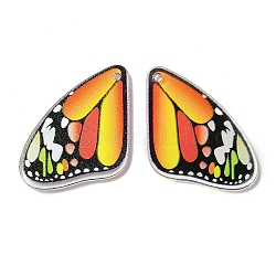 不透明なアクリルペンダント  蝶の羽  鮭色  34x22x1.5mm  穴：1.4mm