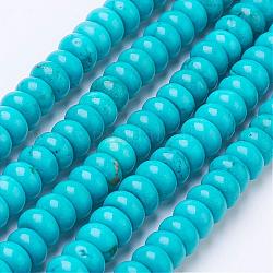 Fili di perle di magnesite naturale, tinto, rondelle, turchese, 6x3.5mm, Foro: 1 mm, circa 105pcs/filo, 15.7 pollice