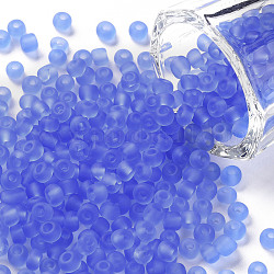 Glass Seed Beads, Frosted Colors, Round, Cornflower Blue, 4mm, Hole: 1~1.5mm, about 4500pcs/pound