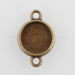Flat Round Alloy Cabochon Connector Settings, Plain Edge Bezel Cups, Cadmium Free & Nickel Free & Lead Free, Antique Bronze, Tray: 10mm, 19.5x13x2mm, Hole: 2mm
