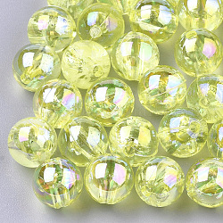 Прозрачные пластиковые бусины, с покрытием AB цвета, круглые, зеленый желтый, 8 мм, отверстия : 1.8 mm , 2000 шт / 500 г
