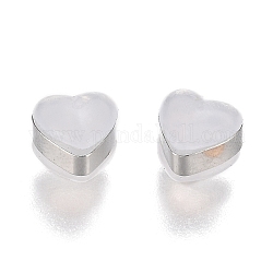Dadi auricolari in silicone a forma di cuore, sicuri schienali morbidi dell'orecchino, con accessori di ottone, platino, 6x6.2x5mm, Foro: 1 mm