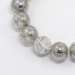 Chapelets de perles rondes de quartz craquelées semi-électrolytiques, synthétique, couleur d'argent, 10mm, Trou: 1mm, Environ 43 pcs/chapelet, 15.3 pouce