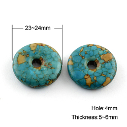 Synthetic Turquoise Gemstone Pendants, Donut/Pi Disc, Dark Cyan, 23~24x5~6mm, Hole: 4mm