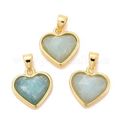 Natural Amazonite Charms, with Real 18K Gold Plated Brass Findings, Long-Lasting Plated, Lead Free & Cadmium Free, Heart, 12x11.5x5mm, Hole: 4x3mm