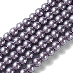 Hebras redondas de perlas de vidrio teñido ecológico, Grado A, cordón de algodón rosca, púrpura medio, 6mm, agujero: 0.7~1.1 mm, aproximamente 72 pcs / cadena, 15 pulgada